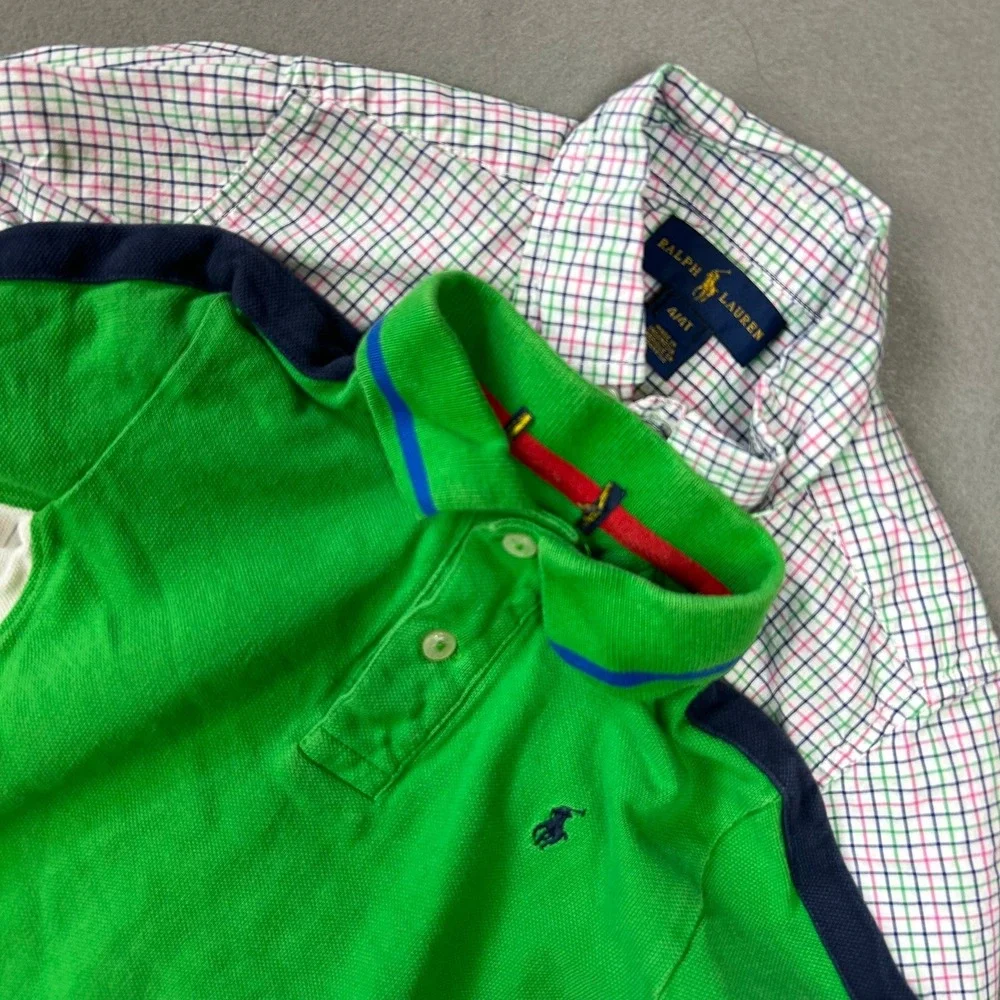 Ralph Lauren Shirts Lot Plaid Button Down & Polo Boys Size 4T Green Multi Color